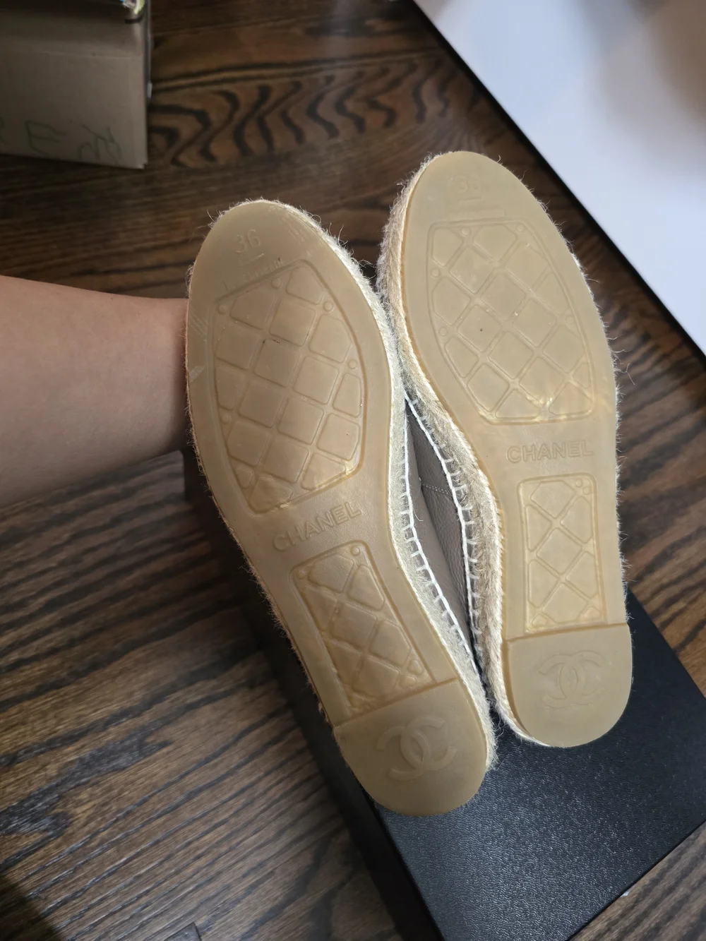 Chanel Women's Brown Nude Neutral Leather Espadrilles Sz 36